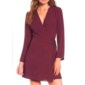 Lush Womens Burgundy Long Sleeve Wrap Dress Size Small Party Casual Lined